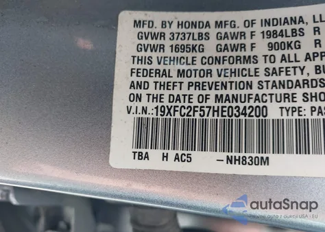 2017 Honda Civic Lx from USA, damaged, VIN 19XFC2F57HE034200